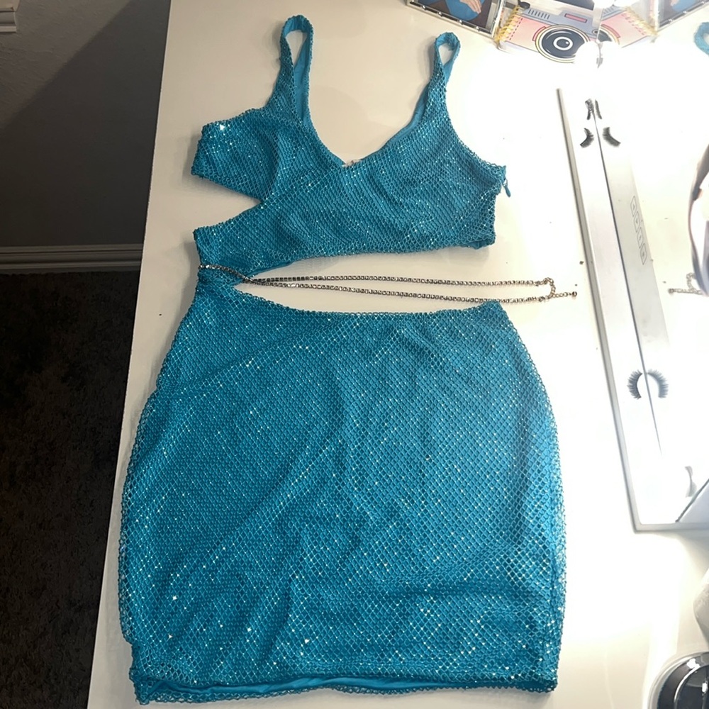 Teal Mesh One Piece Set